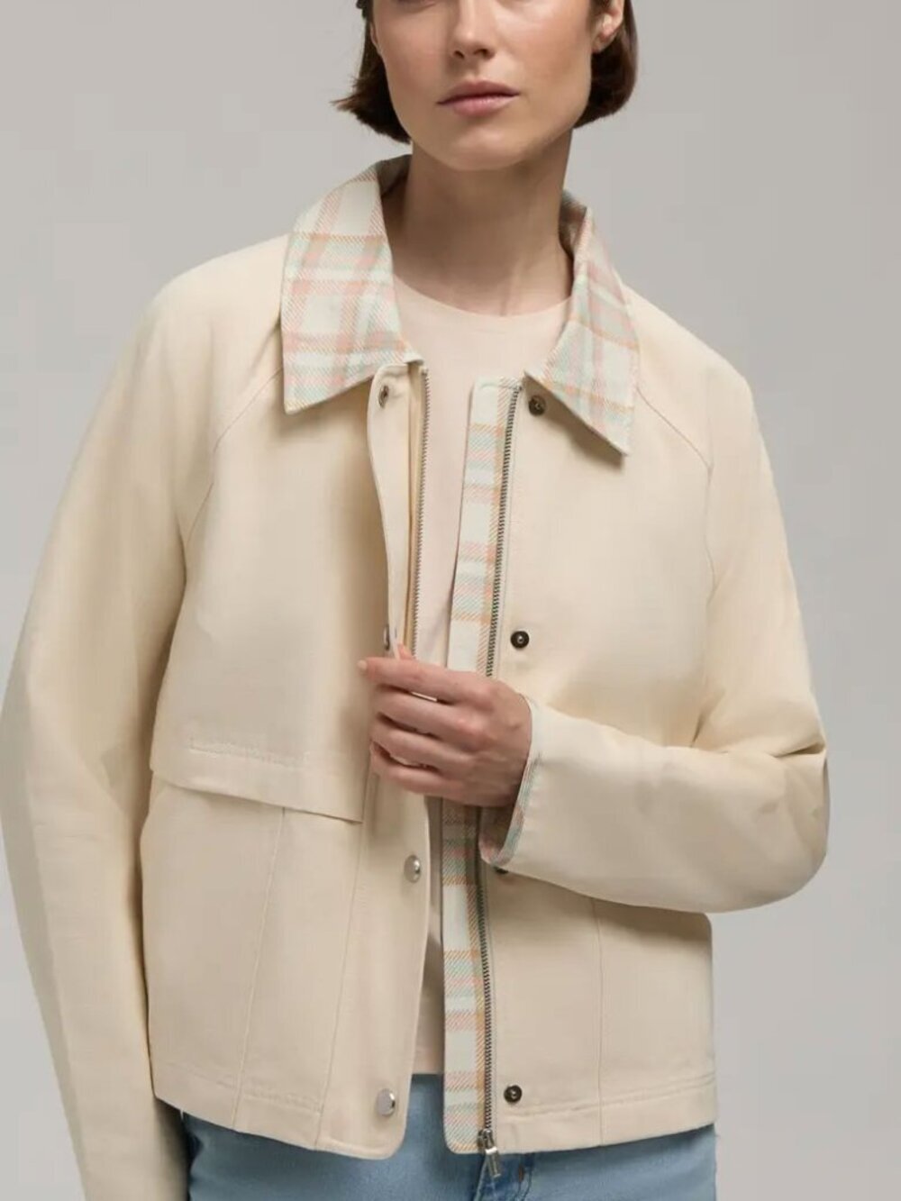 Hunter Plaid Collar Cotton Twill Crop Field Jacket
